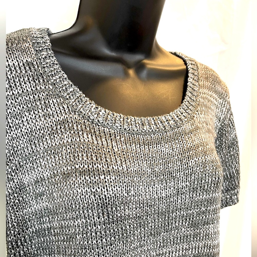 💥3/$30💥Metallic Silver Shimmer Open Knit Body Crop Short Sleeve Sweater Large